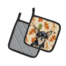 Load image into Gallery viewer, Black and Tan Chihuahua Heirloom Fall Pair of Pot Holders