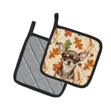 Load image into Gallery viewer, Chocolate Chihuahua Heirloom Fall Pair of Pot Holders