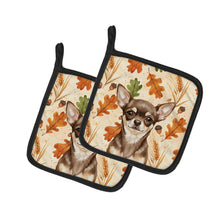 Load image into Gallery viewer, Chocolate Chihuahua Heirloom Fall Pair of Pot Holders
