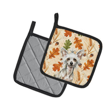 Load image into Gallery viewer, Hairless Mottled Pattern Chinese Crested Heirloom Fall Pair of Pot Holders