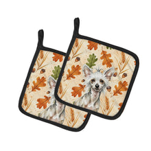 Load image into Gallery viewer, Hairless Mottled Pattern Chinese Crested Heirloom Fall Pair of Pot Holders