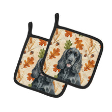 Load image into Gallery viewer, Black Cocker Spaniel Heirloom Fall Pair of Pot Holders