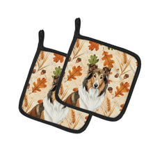 Load image into Gallery viewer, Sable Collie Heirloom Fall Pair of Pot Holders