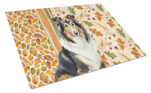 Load image into Gallery viewer, Tricolor Collie Heirloom Fall Glass Cutting Board