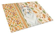 Load image into Gallery viewer, White Collie Heirloom Fall Glass Cutting Board