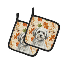Load image into Gallery viewer, White with Gray Coton de Tulear Heirloom Fall Pair of Pot Holders