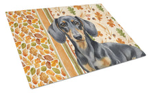 Load image into Gallery viewer, Black and Tan Dachshund Heirloom Fall Glass Cutting Board