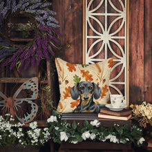 Load image into Gallery viewer, Black and Tan Dachshund Heirloom Fall Throw Pillow