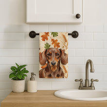 Load image into Gallery viewer, Chocolate and Tan Dachshund Heirloom Fall Kitchen Towel