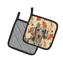 Load image into Gallery viewer, Dapple Dachshund Heirloom Fall Pair of Pot Holders
