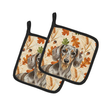 Load image into Gallery viewer, Dapple Dachshund Heirloom Fall Pair of Pot Holders