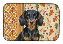 Load image into Gallery viewer, Longhaired Black and Tan Dachshund Heirloom Fall Dish Drying Mat