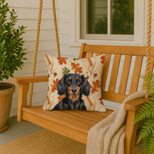 Load image into Gallery viewer, Longhaired Black and Tan Dachshund Heirloom Fall Throw Pillow