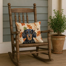 Load image into Gallery viewer, Longhaired Black and Tan Dachshund Heirloom Fall Throw Pillow