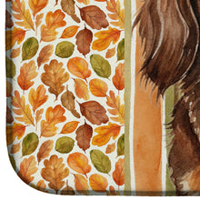 Load image into Gallery viewer, Longhaired Chocolate and Tan Dachshund Heirloom Fall Dish Drying Mat