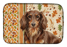 Load image into Gallery viewer, Longhaired Chocolate and Tan Dachshund Heirloom Fall Dish Drying Mat