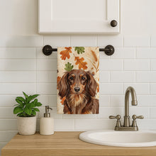 Load image into Gallery viewer, Longhaired Chocolate and Tan Dachshund Heirloom Fall Kitchen Towel