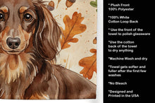 Load image into Gallery viewer, Longhaired Chocolate and Tan Dachshund Heirloom Fall Kitchen Towel