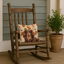 Load image into Gallery viewer, Longhaired Chocolate and Tan Dachshund Heirloom Fall Throw Pillow
