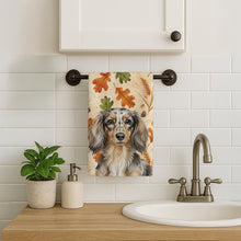 Load image into Gallery viewer, Longhaired Dapple Dachshund Heirloom Fall Kitchen Towel