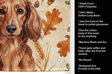 Load image into Gallery viewer, Longhaired Red Dachshund Heirloom Fall Kitchen Towel