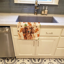 Load image into Gallery viewer, Longhaired Red Dachshund Heirloom Fall Kitchen Towel