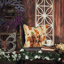 Load image into Gallery viewer, Longhaired Red Dachshund Heirloom Fall Throw Pillow