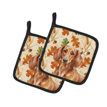 Load image into Gallery viewer, Red Brown Dachshund Heirloom Fall Pair of Pot Holders