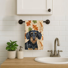Load image into Gallery viewer, Wirehaired Black and Tan Dachshund Heirloom Fall Kitchen Towel