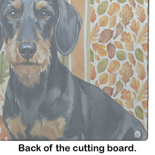 Load image into Gallery viewer, Wirehaired Black and Tan Dachshund Heirloom Fall Glass Cutting Board