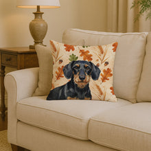 Load image into Gallery viewer, Wirehaired Black and Tan Dachshund Heirloom Fall Throw Pillow