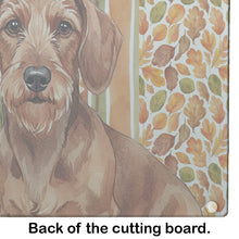 Load image into Gallery viewer, Wirehaired Red Dachshund Heirloom Fall Glass Cutting Board