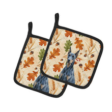 Load image into Gallery viewer, Blue Doberman Pinscher Heirloom Fall Pair of Pot Holders