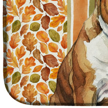 Load image into Gallery viewer, Brindle and White English Bulldog Heirloom Fall Dish Drying Mat