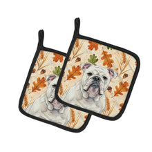 Load image into Gallery viewer, White English Bulldog Heirloom Fall Pair of Pot Holders