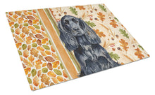 Load image into Gallery viewer, Black English Cocker Spaniel Heirloom Fall Glass Cutting Board