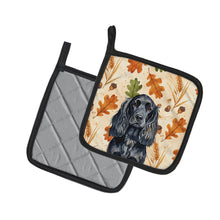 Load image into Gallery viewer, Black English Cocker Spaniel Heirloom Fall Pair of Pot Holders