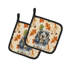 Load image into Gallery viewer, Blue Roan &amp; Tan English Cocker Spaniel Heirloom Fall Pair of Pot Holders