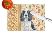 Load image into Gallery viewer, Black and White English Springer Spaniel Heirloom Fall Glass Cutting Board