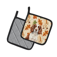 Load image into Gallery viewer, Liver and White English Springer Spaniel Heirloom Fall Pair of Pot Holders