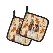 Load image into Gallery viewer, Liver and White English Springer Spaniel Heirloom Fall Pair of Pot Holders