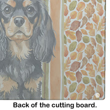 Load image into Gallery viewer, Black and Tan English Toy Spaniel Heirloom Fall Glass Cutting Board