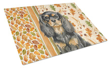 Load image into Gallery viewer, Black and Tan English Toy Spaniel Heirloom Fall Glass Cutting Board