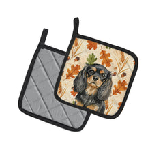 Load image into Gallery viewer, Black and Tan English Toy Spaniel Heirloom Fall Pair of Pot Holders