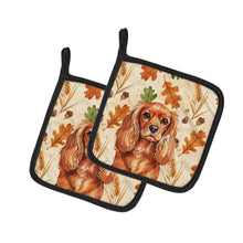 Load image into Gallery viewer, Ruby English Toy Spaniel Heirloom Fall Pair of Pot Holders