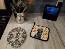 Load image into Gallery viewer, Black Flat-Coated Retriever Heirloom Fall Pair of Pot Holders