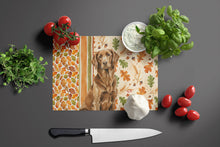 Load image into Gallery viewer, Liver Flat-Coated Retriever Heirloom Fall Glass Cutting Board