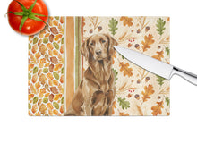Load image into Gallery viewer, Liver Flat-Coated Retriever Heirloom Fall Glass Cutting Board
