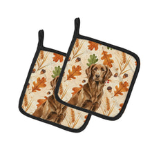 Load image into Gallery viewer, Liver Flat-Coated Retriever Heirloom Fall Pair of Pot Holders