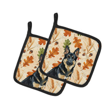 Load image into Gallery viewer, Black and Tan German Shepherd Heirloom Fall Pair of Pot Holders